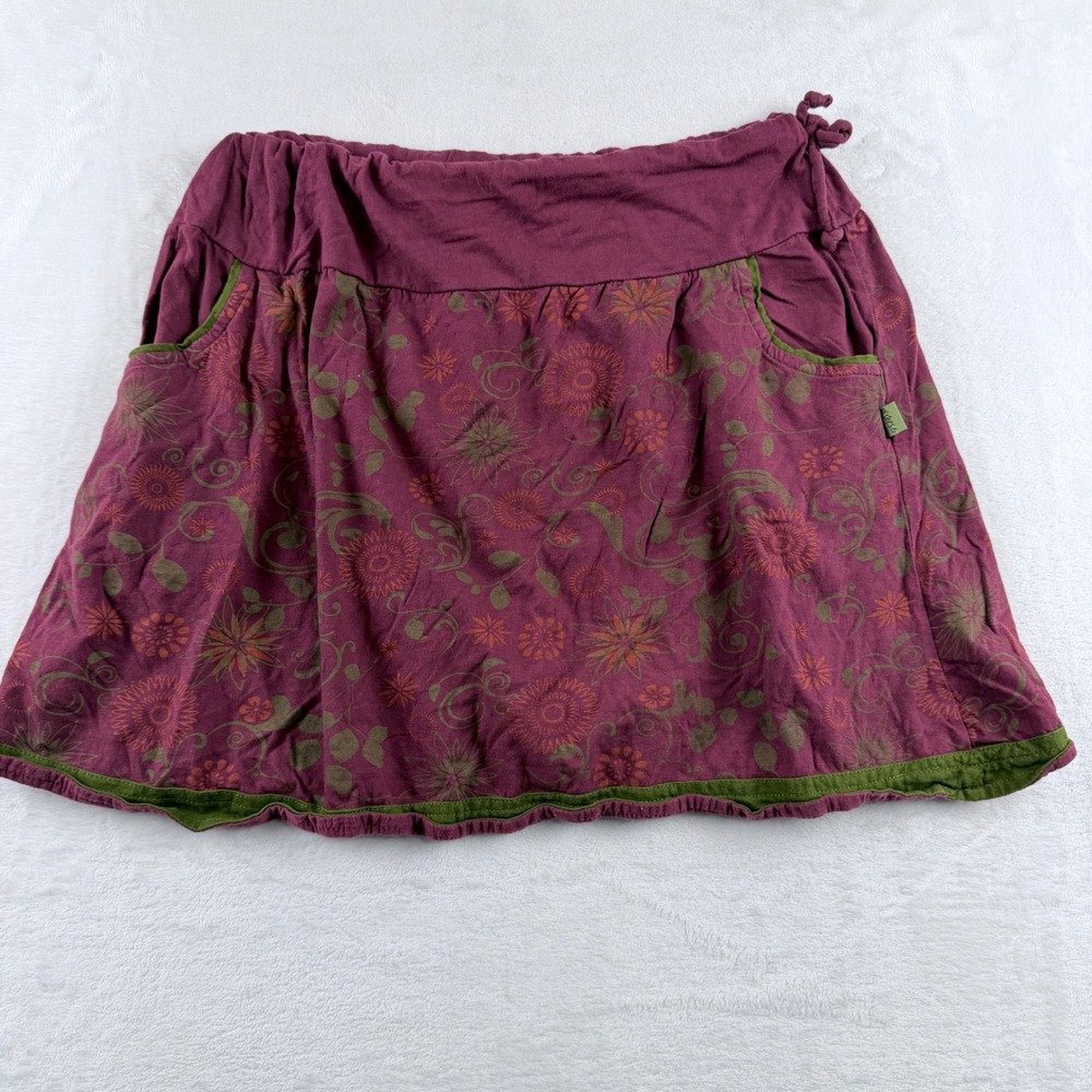 Vishes Mini Skirt Floral Boho Burgundy Green XL